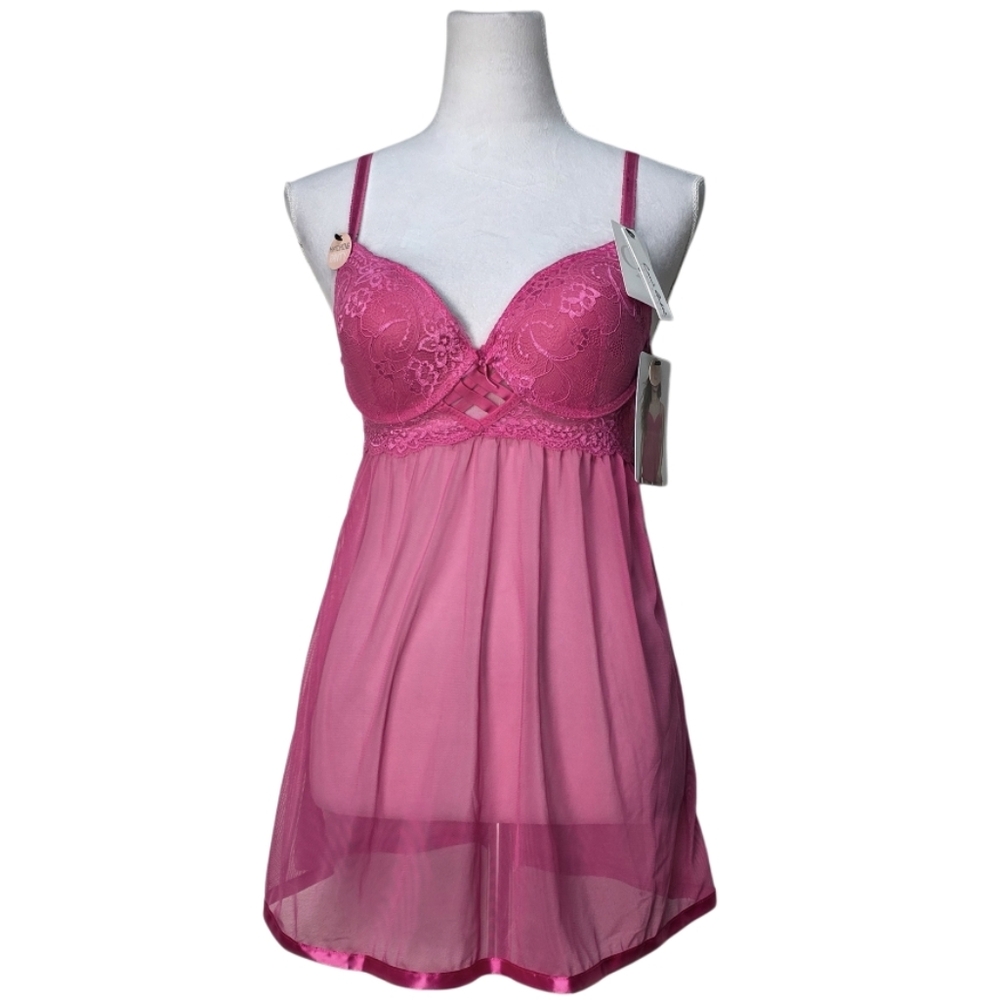 Carrie Amber Fuschia Lace Babydoll Lingerie Size Large